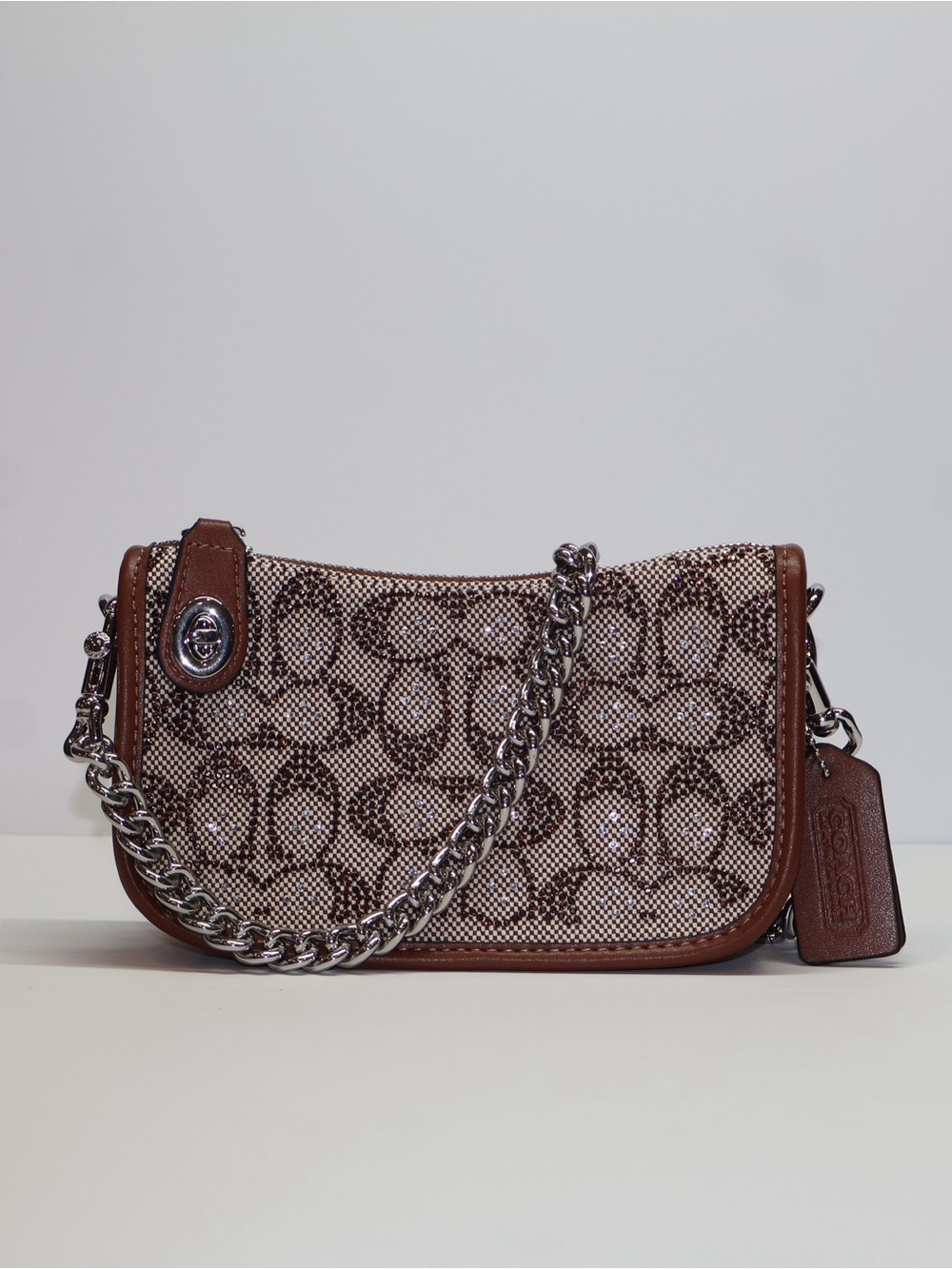 Coach Brown Signature Canvas Crossbody with Chain Strap